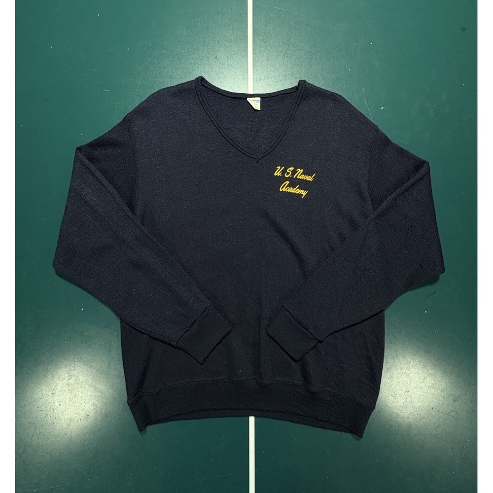 Vintage 1970's Champion US Naval Academy Sweater Men's Large V-Neck USA Rare